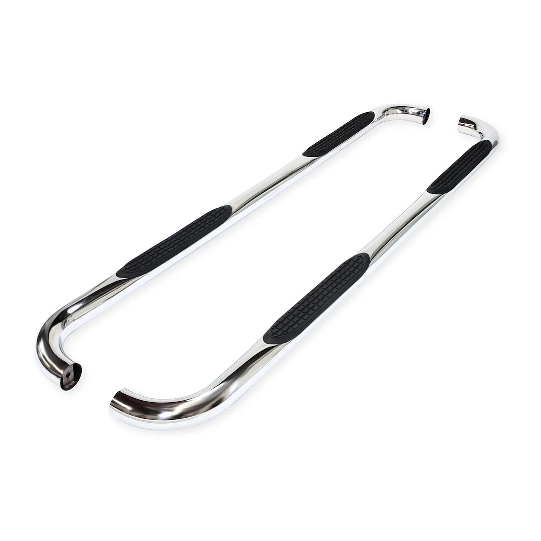 1130304091 – TRAILFX Nerf Bar, With Step Pads 3 Inch Round Bent Polished Stainless Steel Without End Caps Rocker Pane...